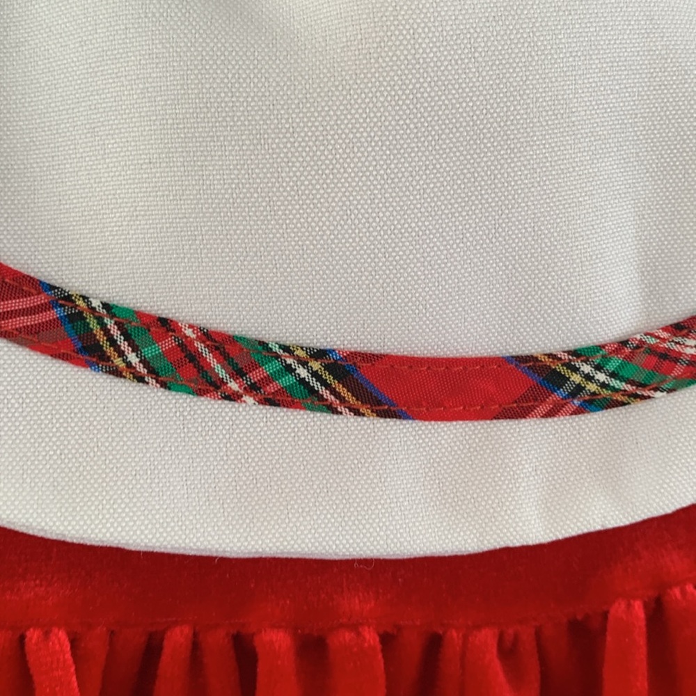 Vintage Allison Ann red velvet outfit with Peter Pan collar with tartan trim - Picture 9 of 10